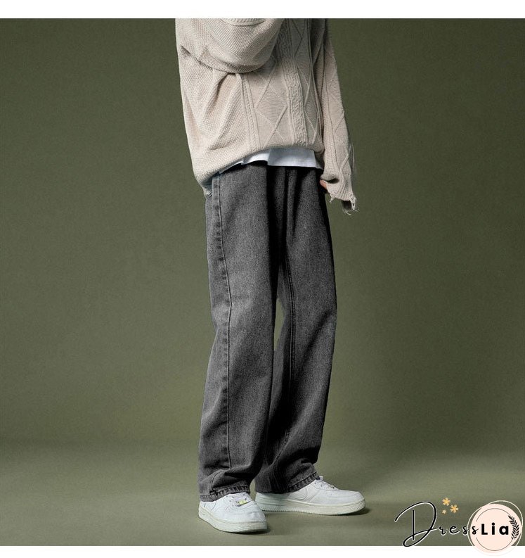 Korean Wide-leg Jeans Mens Fashion Retro Casual Men Streetwear Autumn Wild Loose Hip-hop