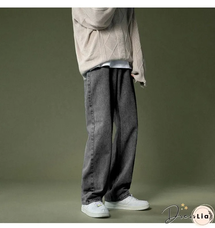 Korean Wide-leg Jeans Mens Fashion Retro Casual Men Streetwear Autumn Wild Loose Hip-hop
