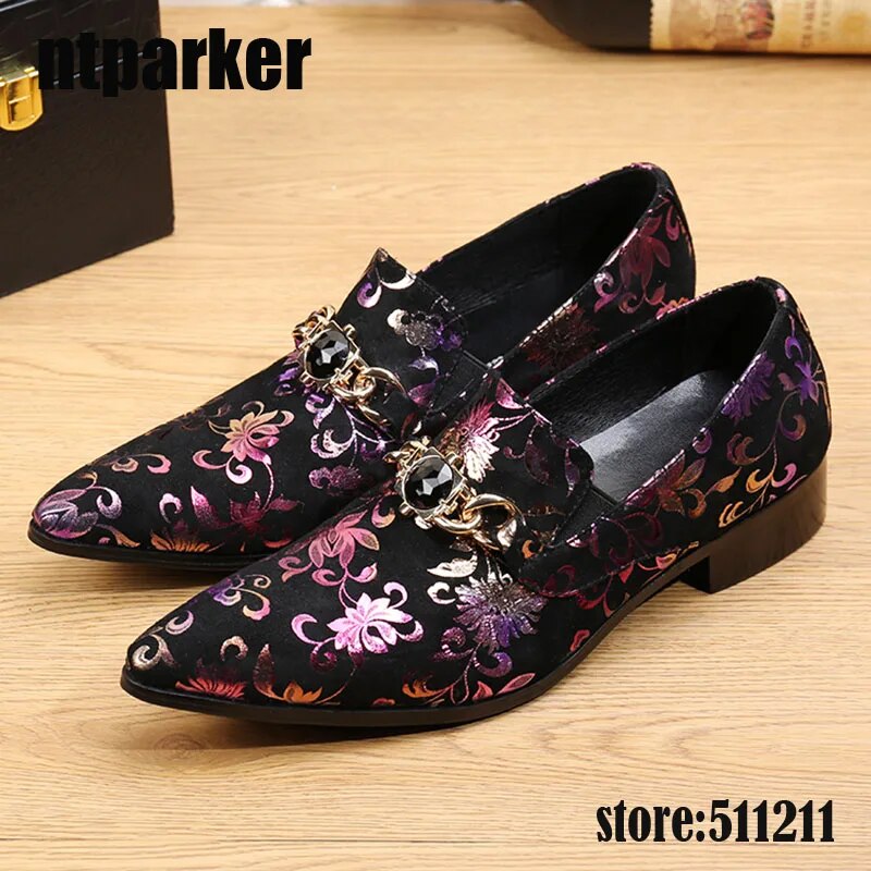 VCSHOES Men Oxford Shoes Pointed Toe Black With Shinning Flowers Shoes Man Dress Shoes PartySize 38-46