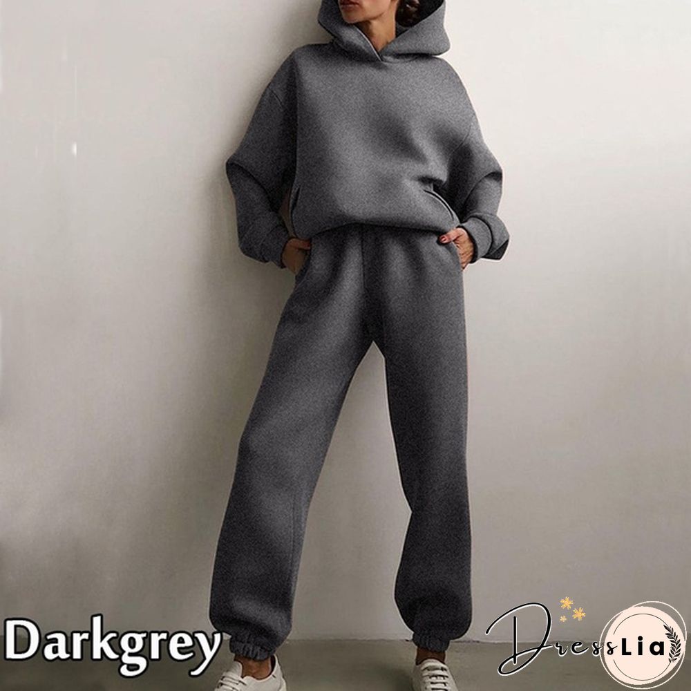 10 Colors Women Casual Sets Warm Hoodie Sweatshirts And Long Pant Solid Color Tops+ Leggings Loose Ladies Sport Suit Tracksuit Sportwear Two Piece Sets Outfit Playsuit