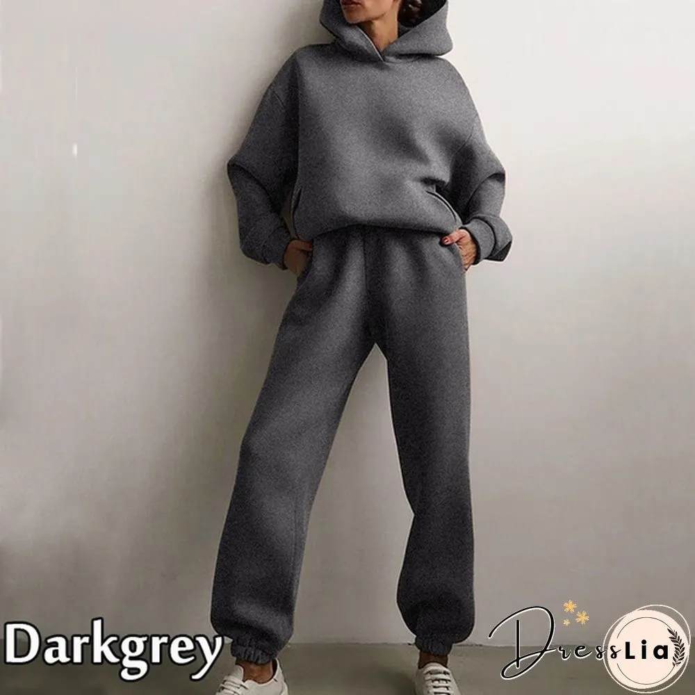 10 Colors Women Casual Sets Warm Hoodie Sweatshirts And Long Pant Solid Color Tops+ Leggings Loose Ladies Sport Suit Tracksuit Sportwear Two Piece Sets Outfit Playsuit