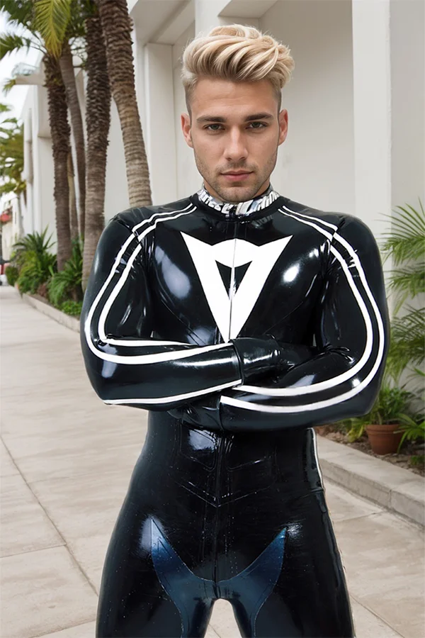Man Latex Catsuits Men's MotoGP Biker Latex Catsuit Version 20 with Front Zipper