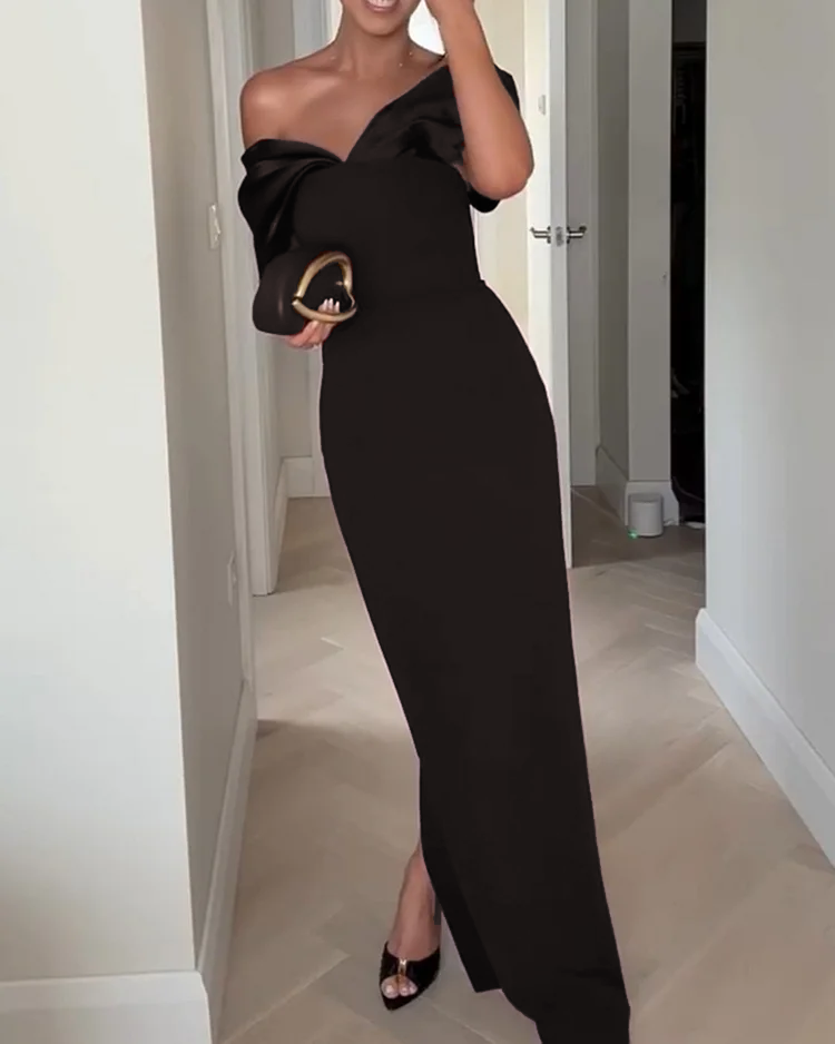 Women's solid color satin stitching dress 