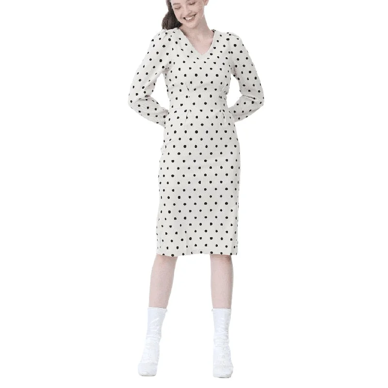 French Style Spring Autumn Women Casual Polka Dot Print A-Line Party Corduroy Dresses Eleagnt Lace-Up Slim  Fashion Vestdios