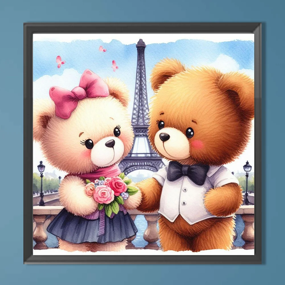 Diamond Painting - Full Round Drill - Couple Bear Eiffel Tower(Canvas|40*40cm)