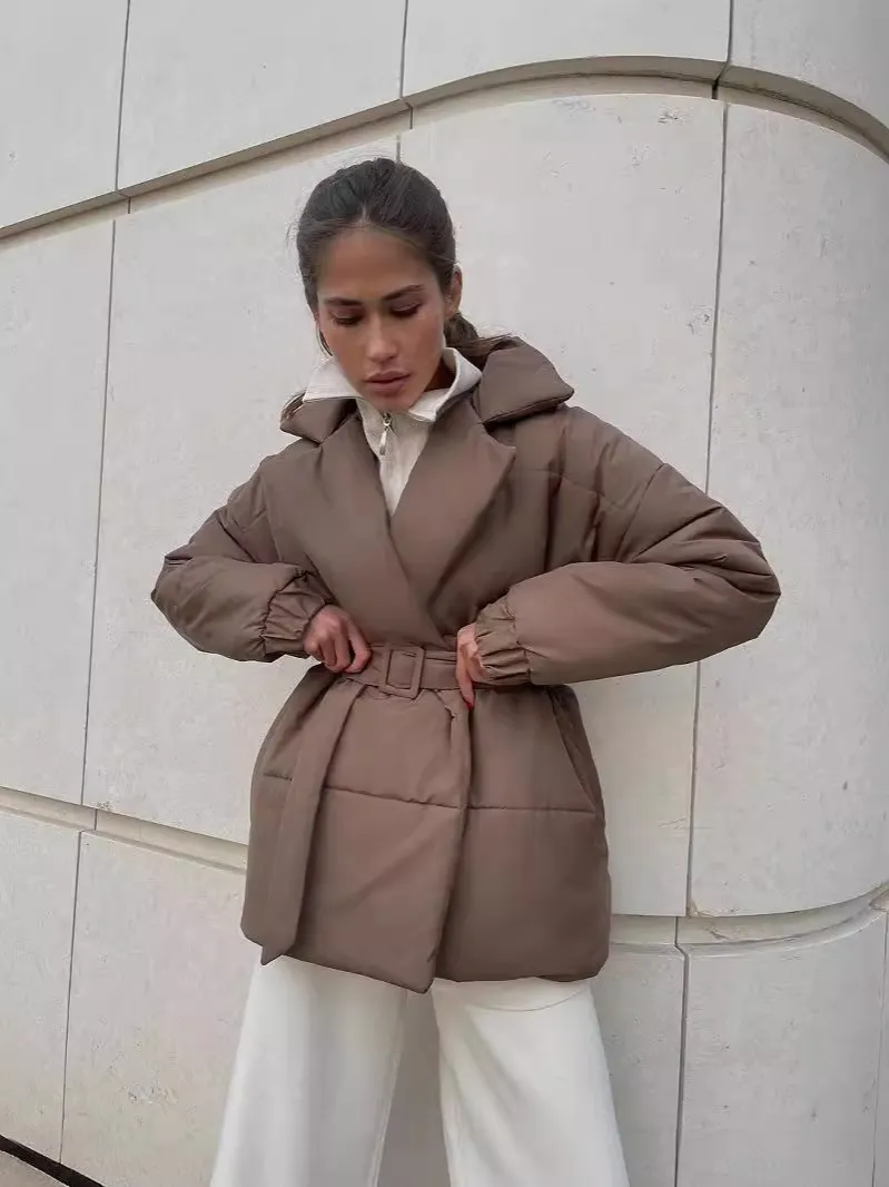 Nigikala Nigikala Winter New Thickened Collared Waist Cotton Coat Thin Solid Cotton Coat Woman