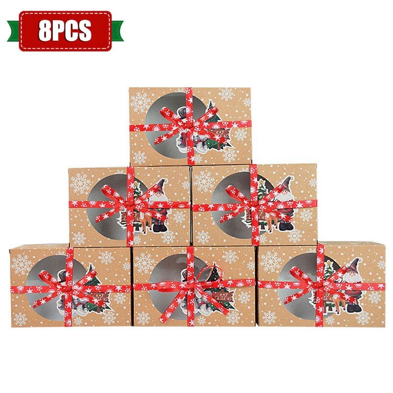 8Pcs Kraft Paper Christmas Cookie Gift Boxes Santa Claus Gifts Bags Merry Christmas Decorations for Home Navidad New Year 2021