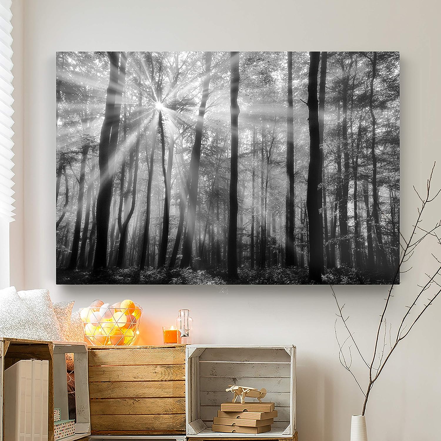 Renditions Gallery Canvas Nature Wall Art Home Paintings & Prints Vintage Glowing Forest Modern Black & White Botanical Glam Artwork Decorations for Office Bedroom Kitchen - 32 inch x48 inch  LT39 32x48