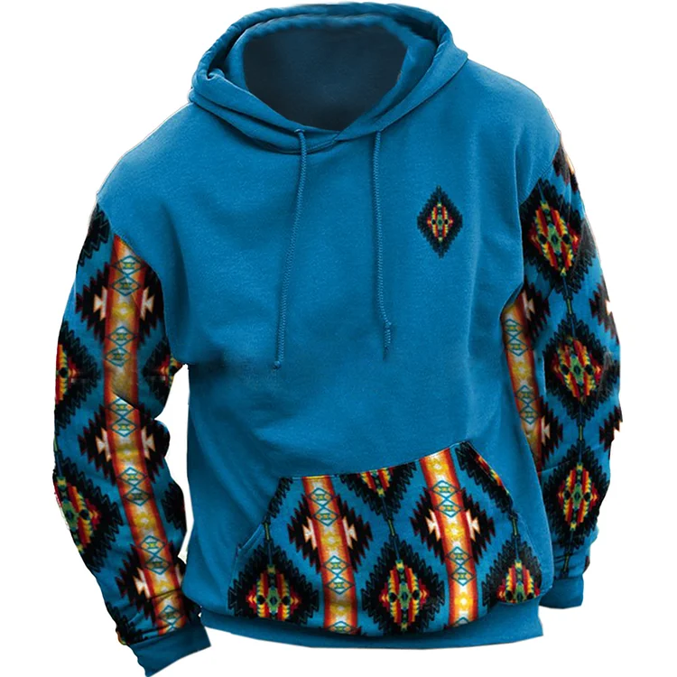 Men's Vintage Ethnic Print Hooded Sweatshirt 237e