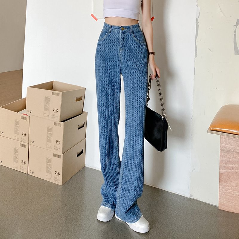 Fan Air Woven Jeans Women 's High Slimming Casual Pants Straight Mopping Tide