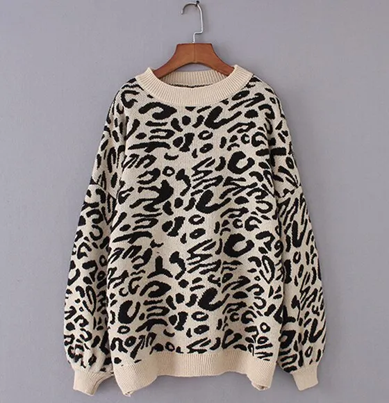 Sweater Women Turtleneck Leopard Knitted Aesthetic Sweater Women Winter Thick Female Pullovers Casual Tops Oversized Sweater