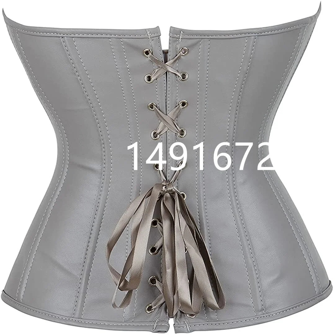 Billionm Sapubonva Leather Corset Lace up Zipper Shiny Corsets Bustier Overbust Burlesque Costumes Body Shaper Sexy Women Plus Size Black