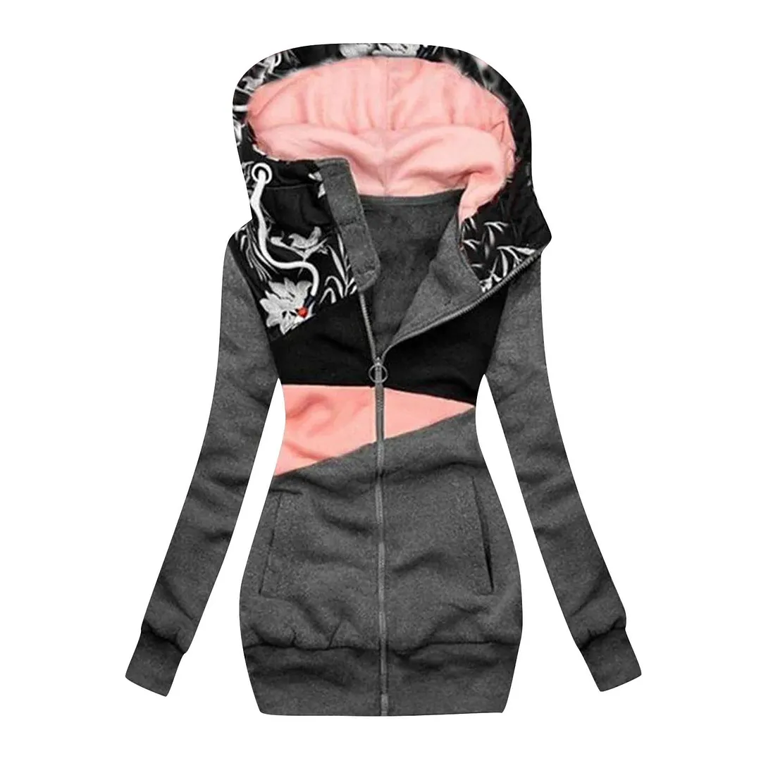 Autumn Winter Oversized Hoodie Coat Women Fashion Print Long Sleeve Warm Zipper Sweatshirt Tops Female Outwear Sudadera Mujer