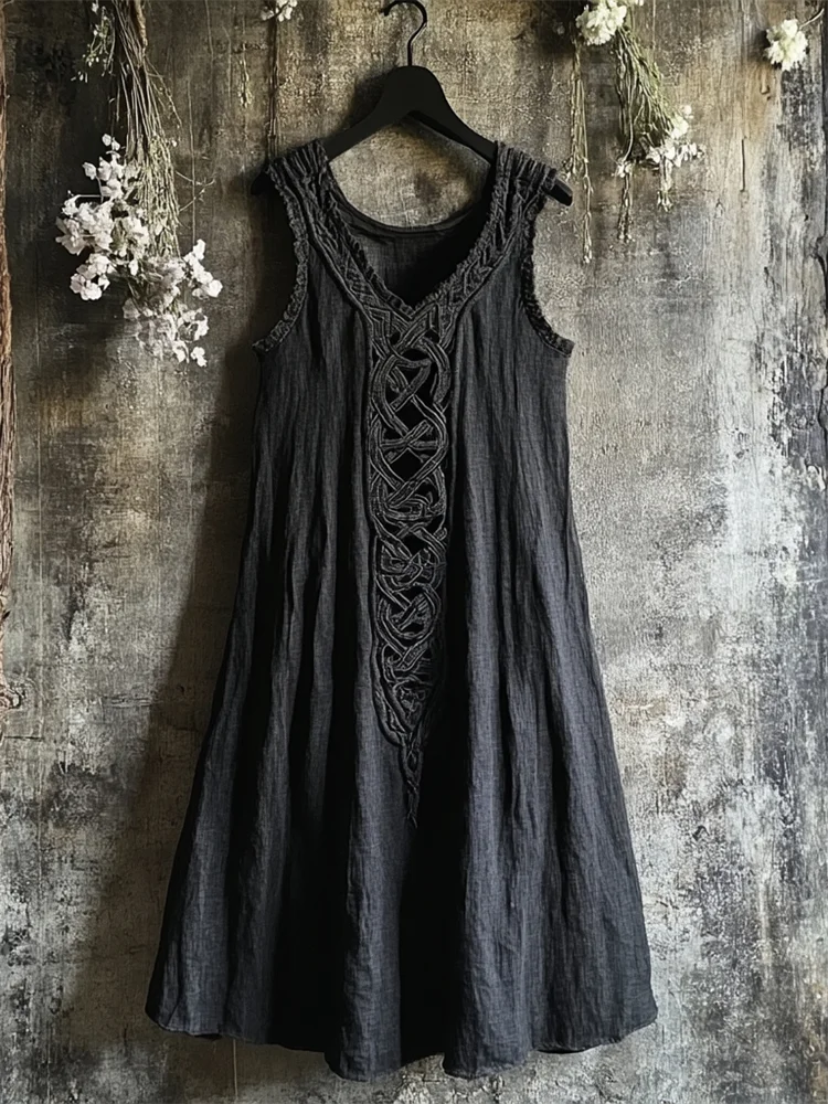 Vintage Viking Celtic Knot Patchwork Linen Tank Dress