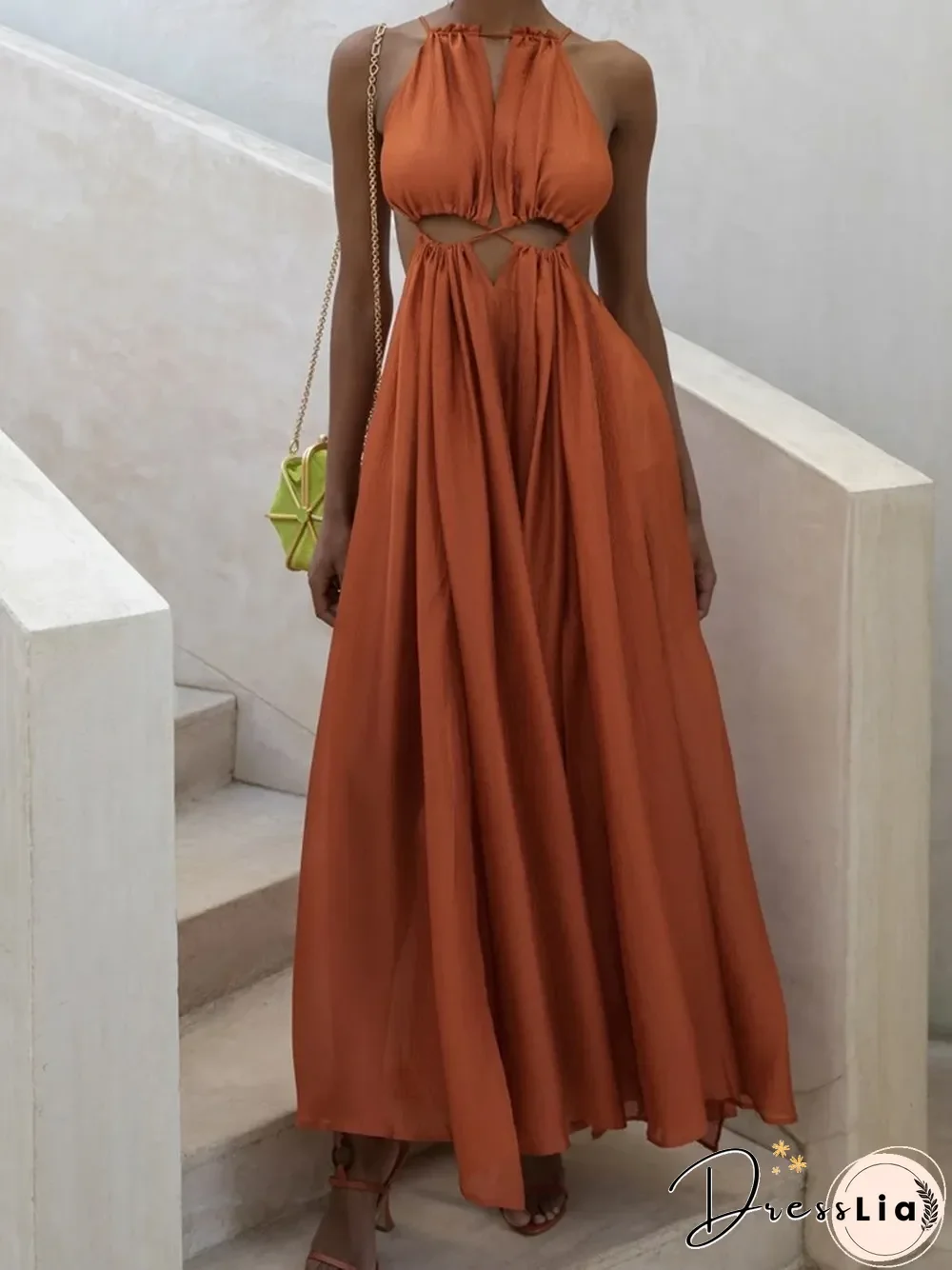 Fashion Cutout Halterneck Maxi Vacation Dress P11543