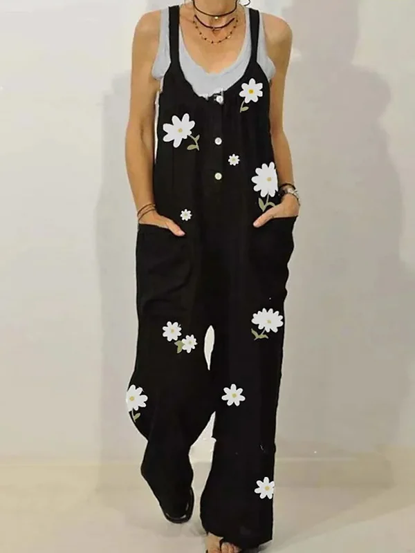 Wearshes Daisy Flower Printed Casual Jumpsuit