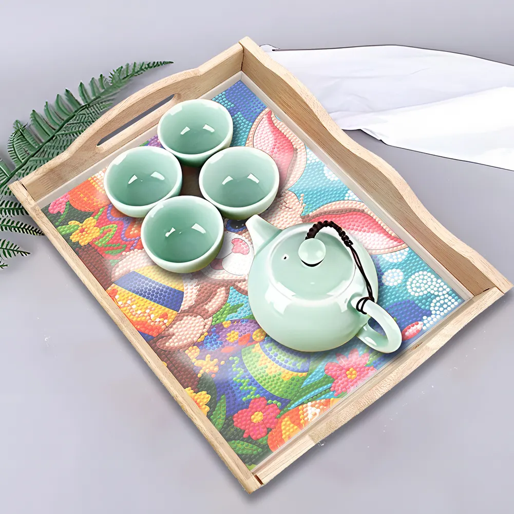 DIY Easter Bunny Diamond Painting Nesting Food Trays with Handle for Serving Food