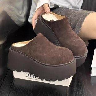 Women Winter Warm Fur Slippers On High Heel 2025 New Female Chunky Platform Slippers for Winter
