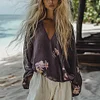  Bohemian Floral Embroidered V-Neck Blouse for Beachside Elegance by Inlyline