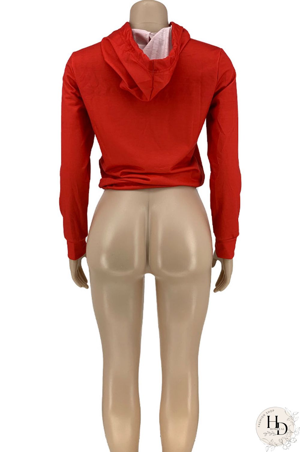 Red Street Print Hooded Collar Mid Waist Tops