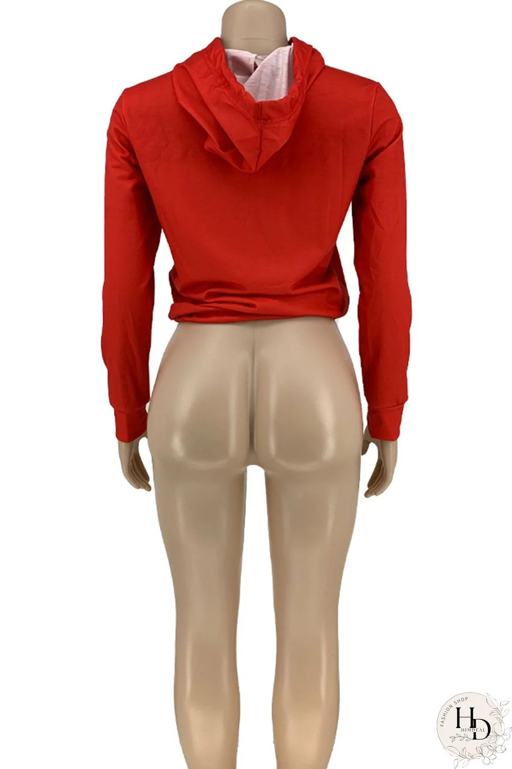 Red Street Print Hooded Collar Mid Waist Tops