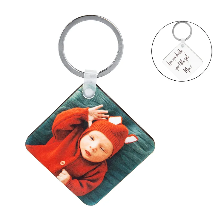 Wooden Photo Keychain Personalized 1 Photo and Text Gift for Family