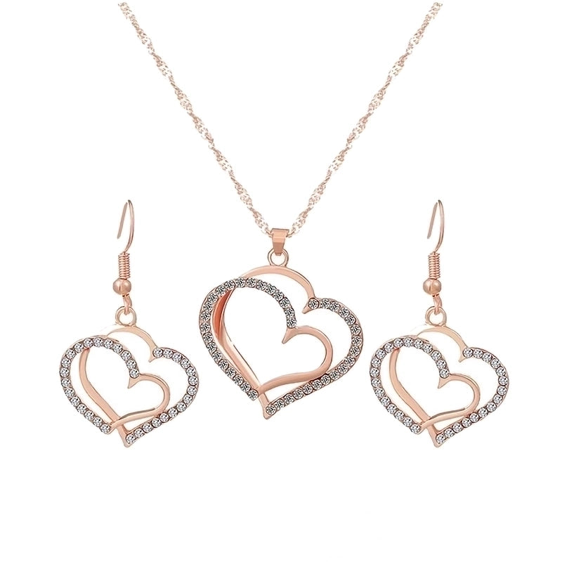 Copper Elegant Sweet Plating Inlay Heart Shape Zircon Earrings Necklace
