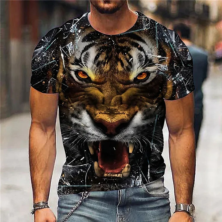 Men's Unisex T shirt Tee 3D Print Graphic Prints Tiger Crew Neck Street Daily Print Short Sleeve Tops Casual Designer Big and Tall Sports Black