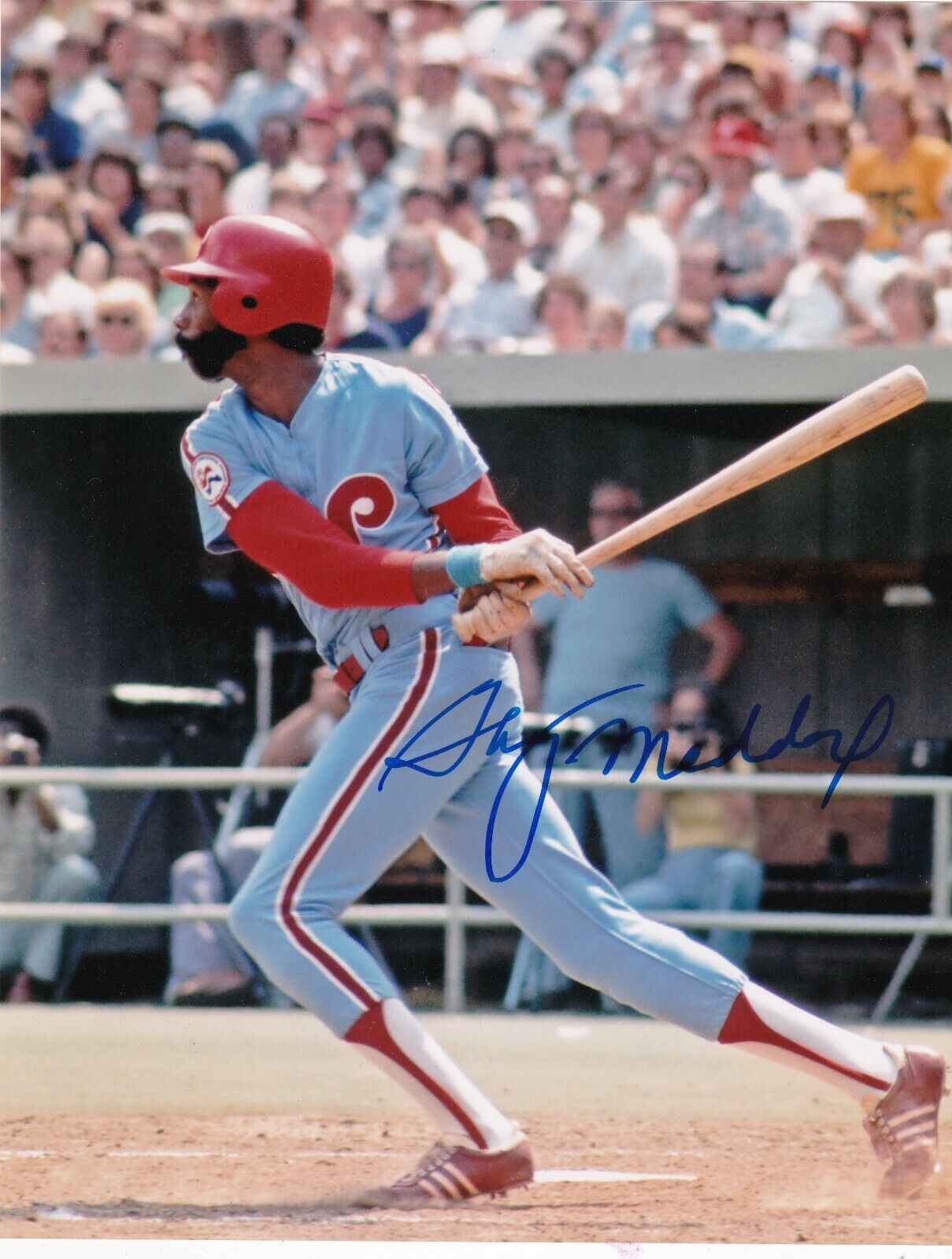 GARY MADDOX PHILADELPHIA PHILLIES ACTION SIGNED 8x10