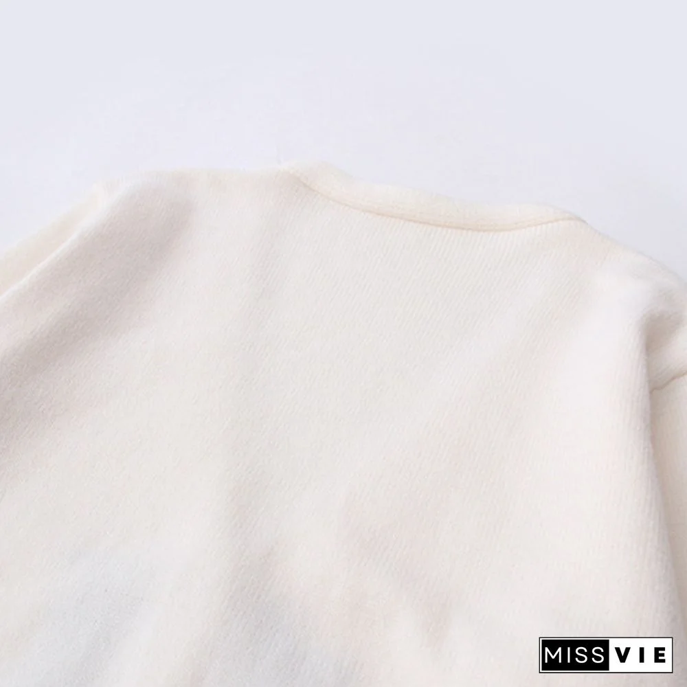 Cartoon Cat Print Cardigan Sweater Shirt Denim Pants Set