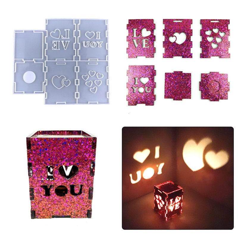 Square Patchwork Love Hollow Candle Shade Resin Mold 