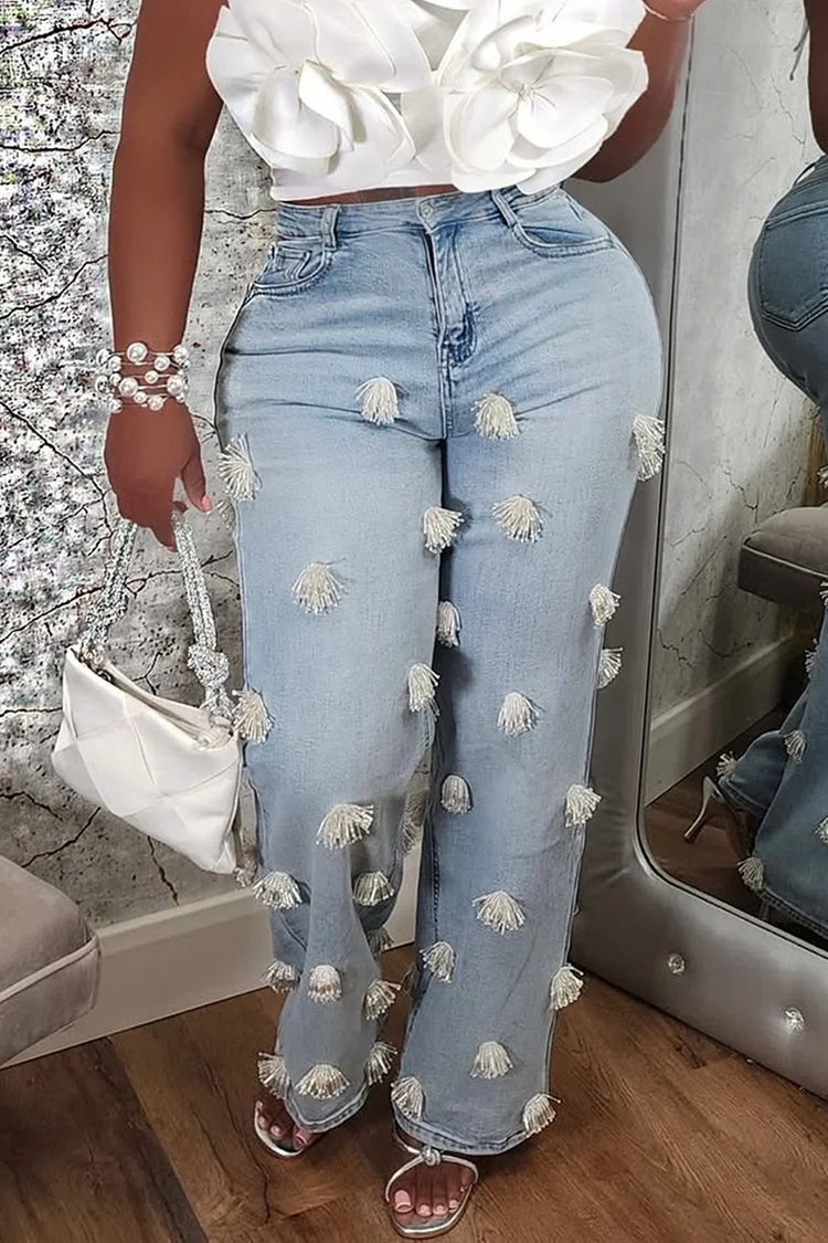 Plus Size Party Blue Casual Denim Jeans [Pre-Order] 2024 - Xpluswear