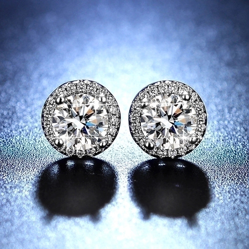 1 Pair 925 Sterling Silver Moissanite Round Ear Studs