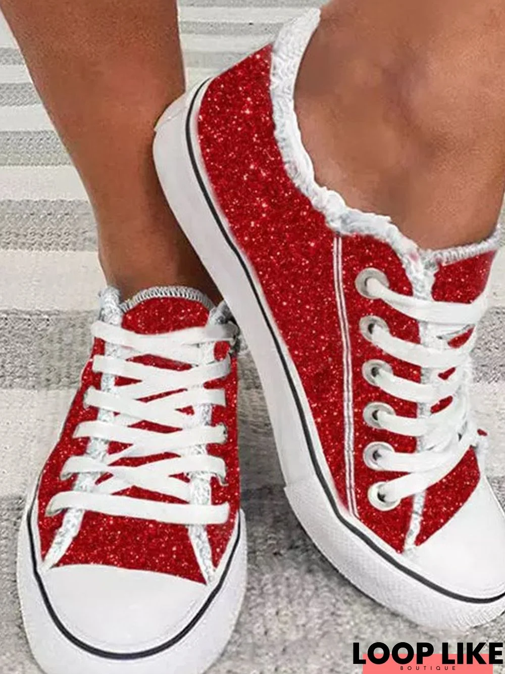 Christmas Red Shiny Lightweight Glitter Canvas Shoes