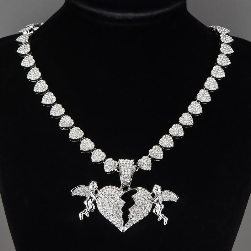 New Hip Hop Pendant Alloy Full Diamond Love Angel Three-Dimensional Pendant Necklace Source