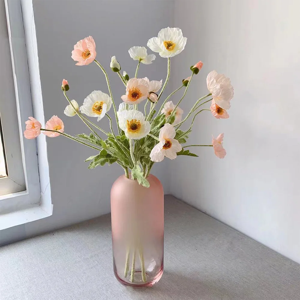 Faux Poppy Flowers in White - 23"