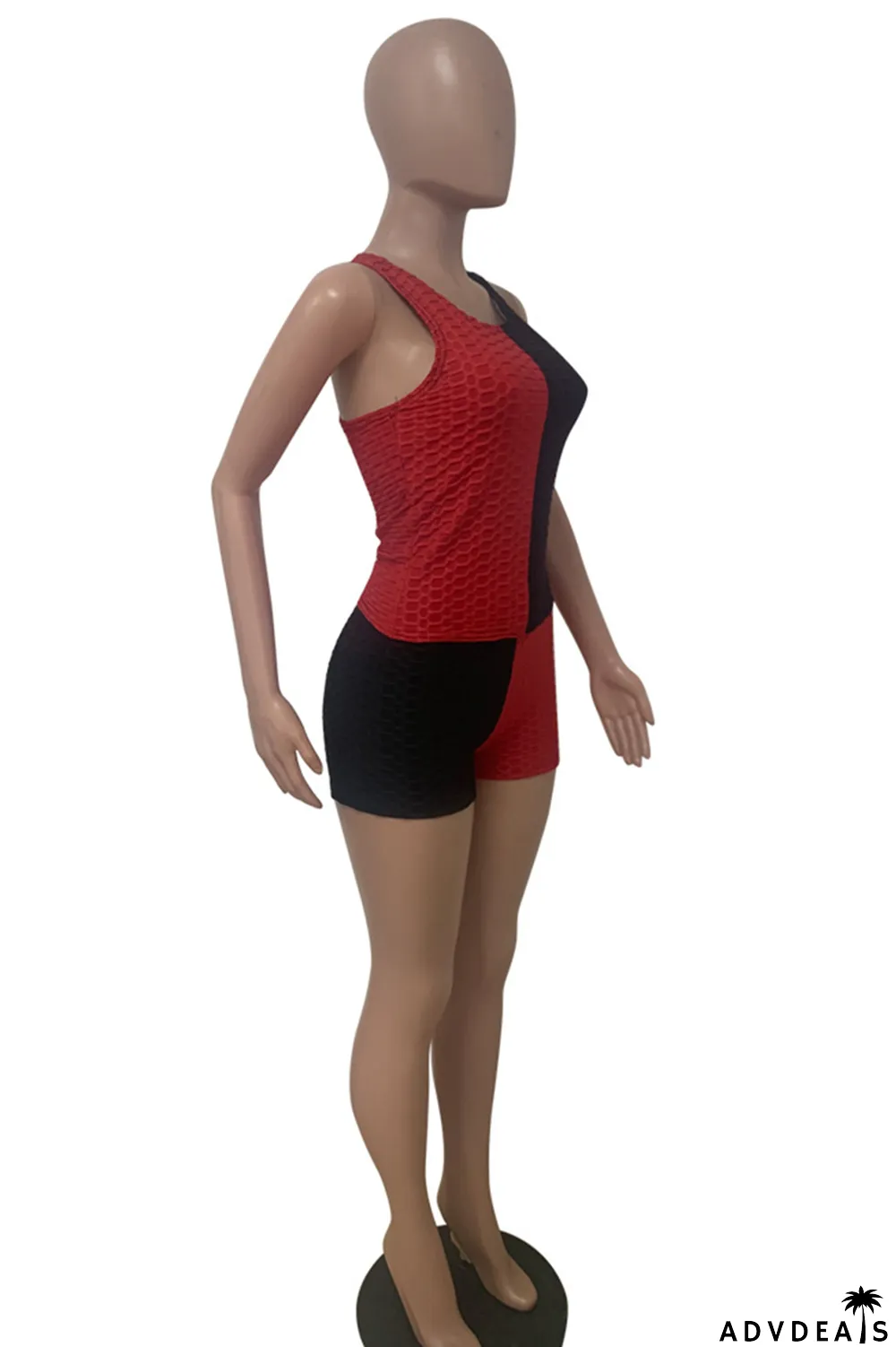 Blue Black Casual Sportswear Patchwork Basic O Neck Sleeveless Two Pieces