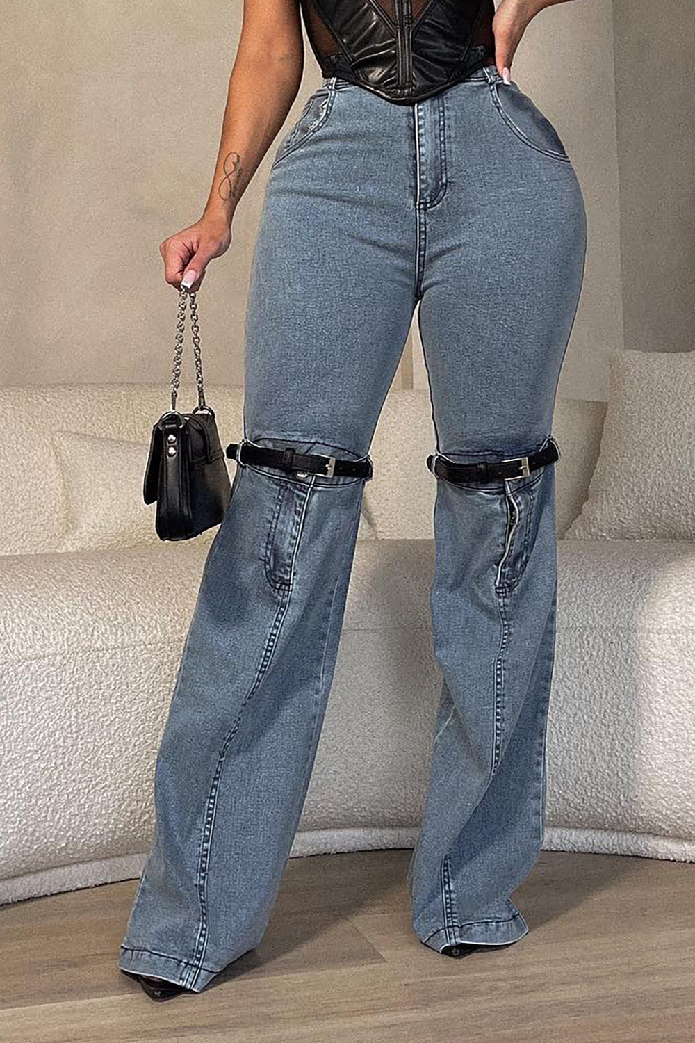 Plus Size Casual Blue Fall Winter Denim Jeans