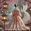 Sakura Garden Hanfu Lady Special Shaped DIY Partial Drill Diamond Painting Kit for Adults Beginners Home Decor Diamonds Paintings Gem Art 30x30cm