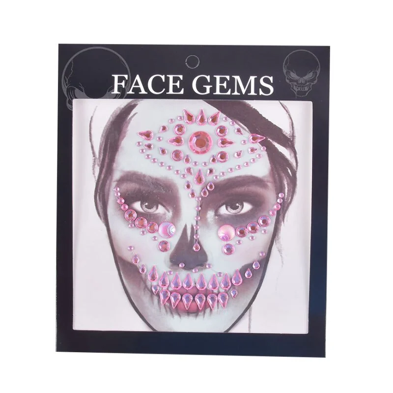 3D Gem Face Sticker Ghost Skull Face with Diamond Decoration Fashion Sexy Face Stickers Prom Holiday Party Face Decoration