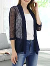 Vibrant V-Neck Crochet Cardigan - Elegant 3/4 Sleeve Mesh Slim Fit, Breathable, Casual, Comfortable, Women's Fashion Clothing for Daily Wear