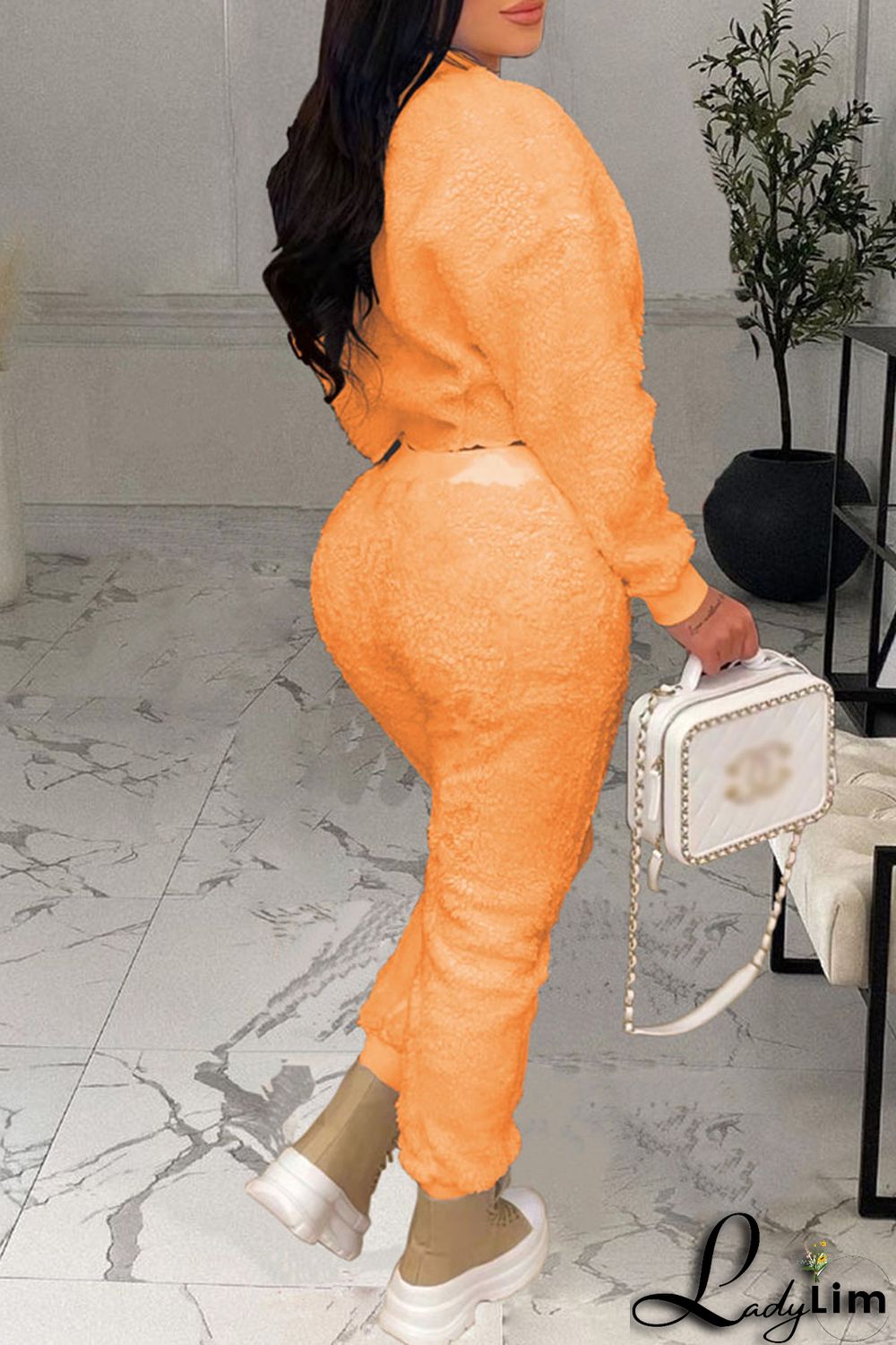 Coffee Casual Solid Split Joint O Neck Long Sleeve Two Pieces