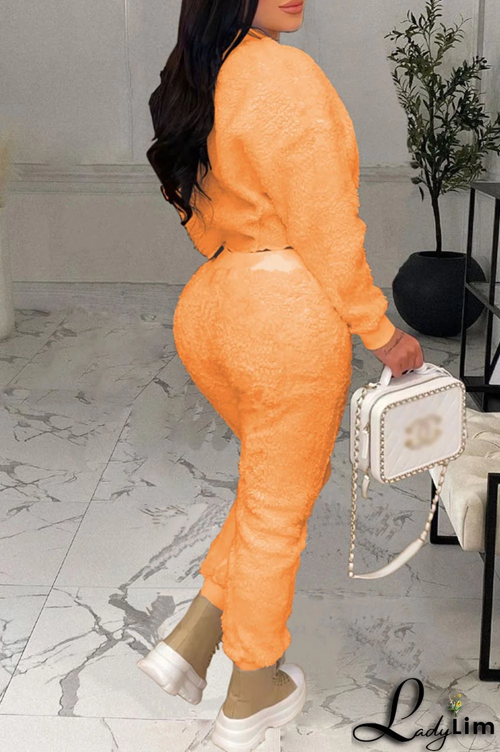 Coffee Casual Solid Split Joint O Neck Long Sleeve Two Pieces