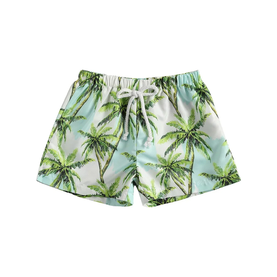 Children Kids Baby Boys Beach Shorts, Camouflage Palm Tree Printing Elastic Force Lace Up Waist Bottoms Trousers 1-5T