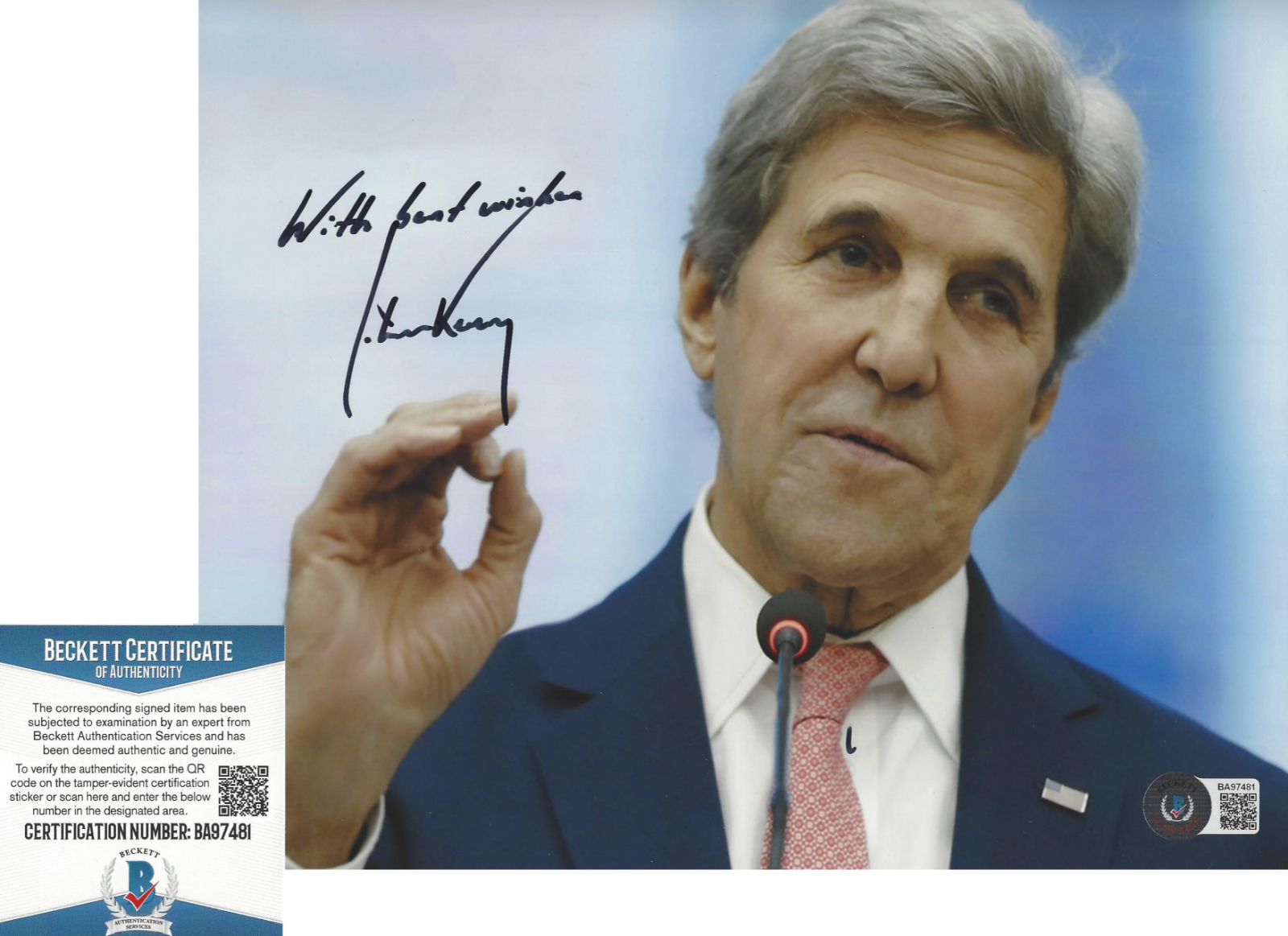 JOHN KERRY - SECRETARY OF STATE DEMOCRAT USA - SIGNED 8x10 Photo Poster painting BECKETT COA BAS