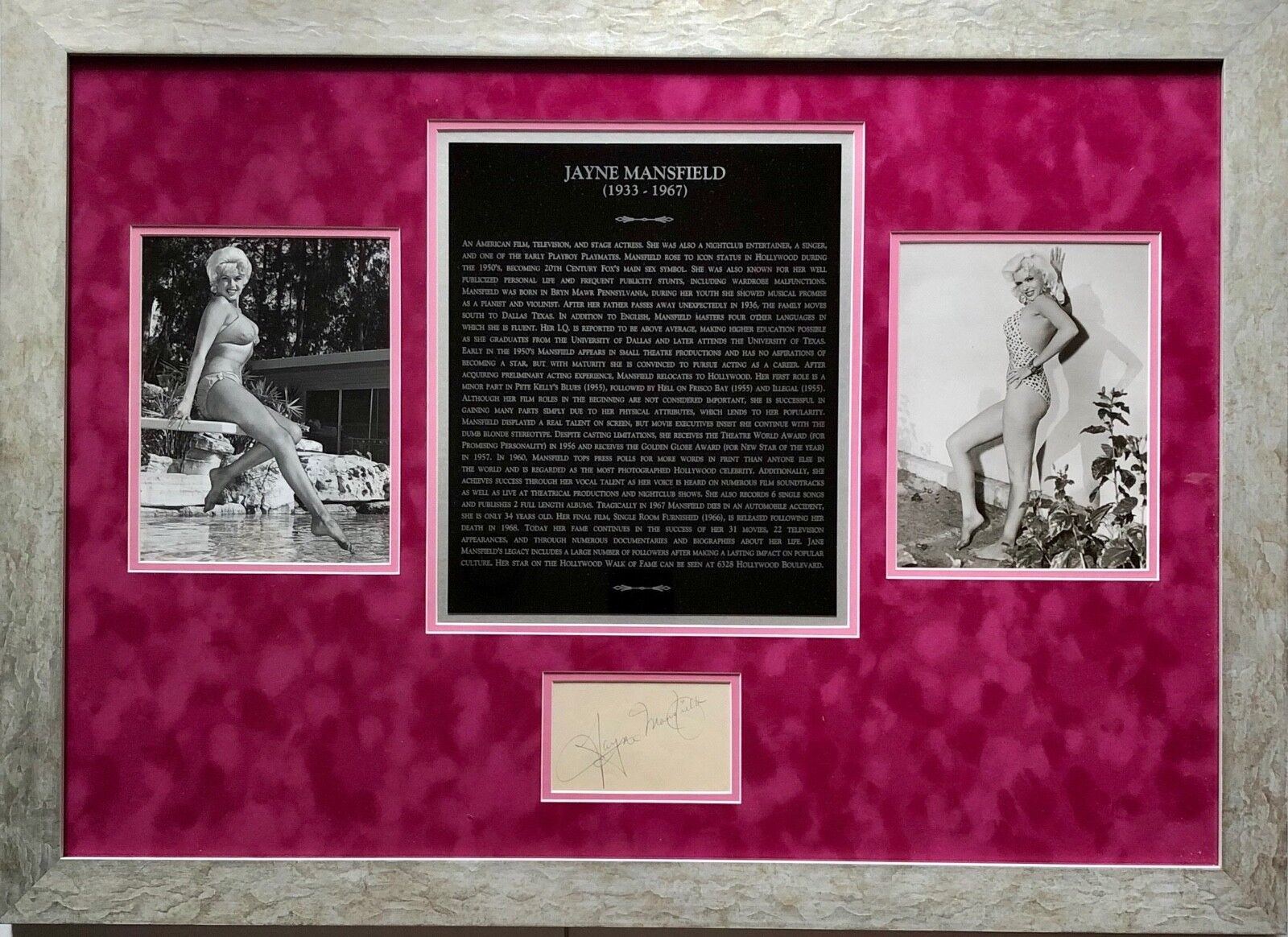 LARGE FRAMED JAYNE MANSFIELD AUTOGRAPHED SIGNED ALBUM PAGE Photo Poster paintingS PSA/DNA LOA