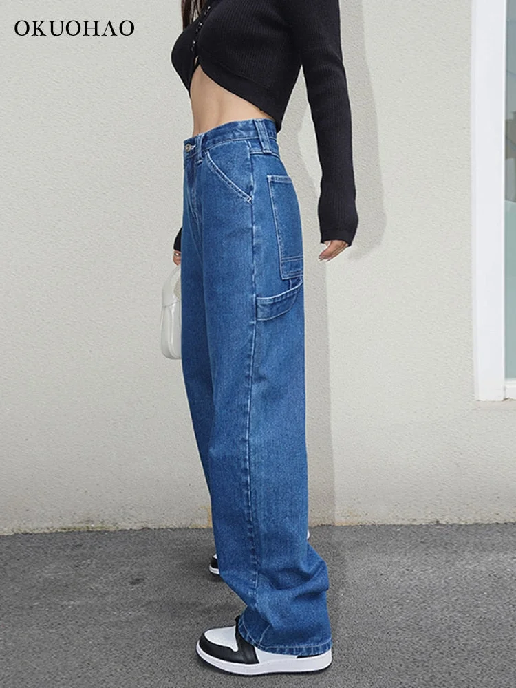 Graduation Gifts  Wide Straight Leg Jeans Woman High Waist Blue Denim Pants Female Aesthetic Baggy Mom Jean Fashion Plus Size Trouser Streetwear