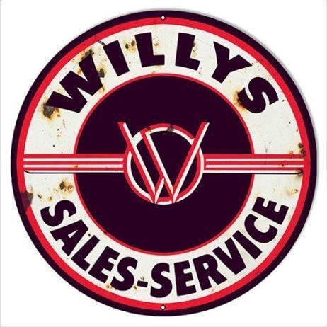 Willys sales & service - enseigne en étain rond - 30*30cm