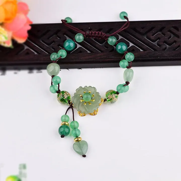 Dangling Flower Natural Green Jade Luck Bracelet