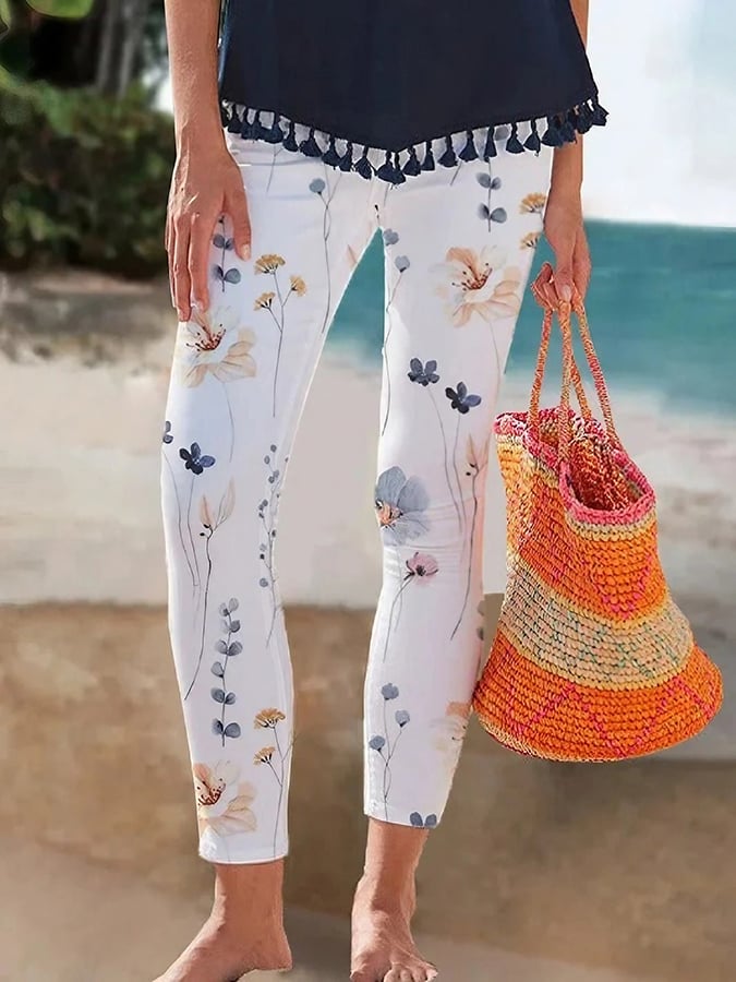 Stretch Cotton-Like Printed Women'S Leggings